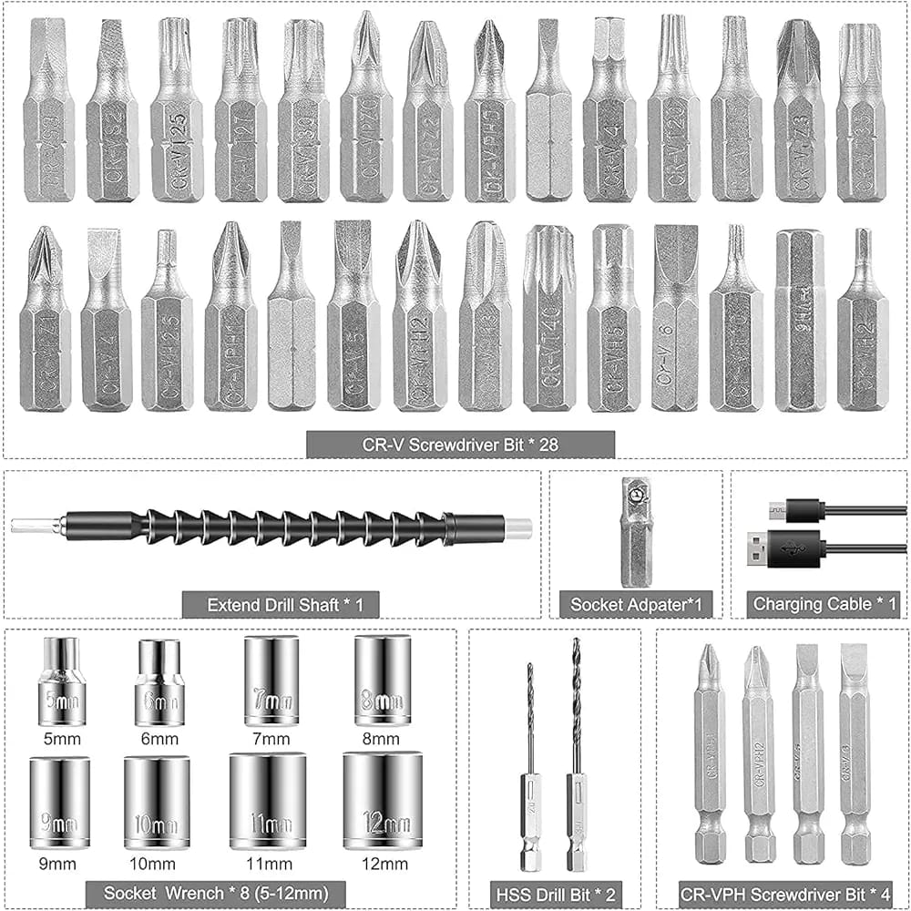 Metal Electric Screwdriver with 47 pcs Screwdriver Bit Set